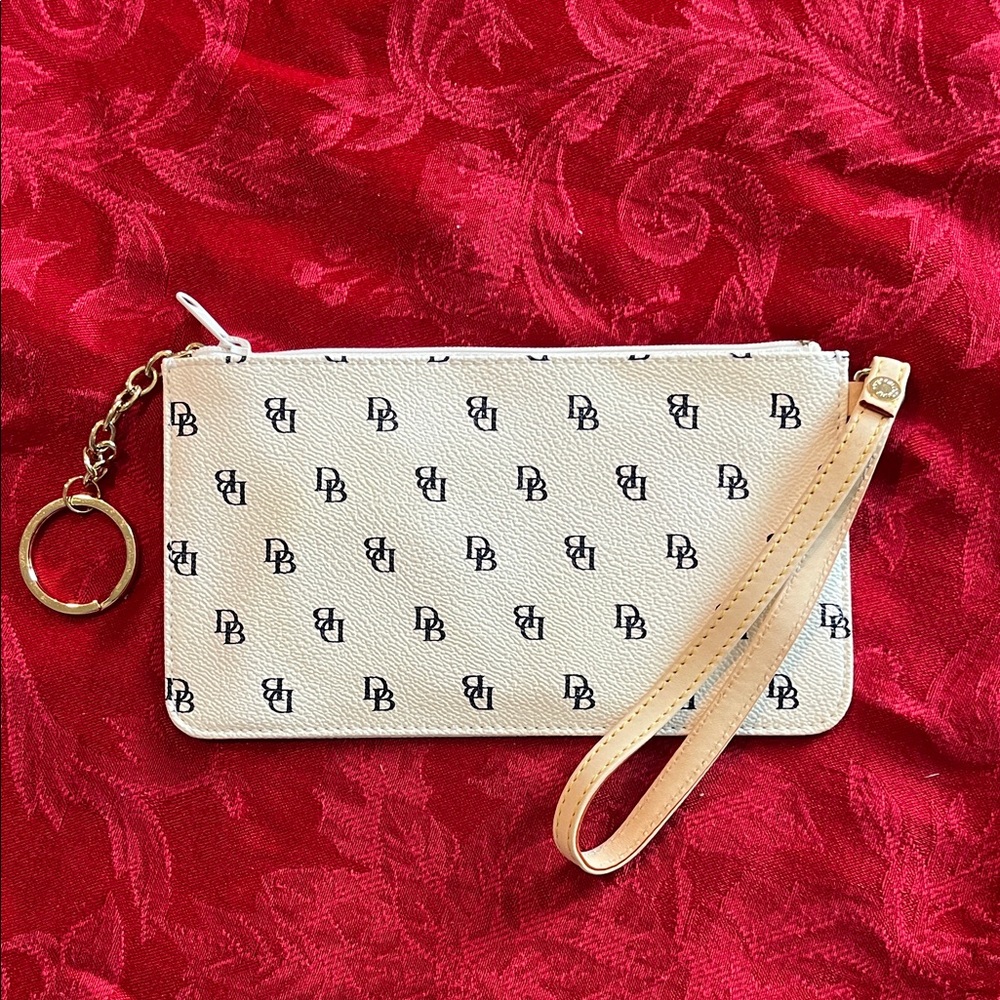 Dooney and Bourke Greta Slim Coated White Canvas Wristlet
